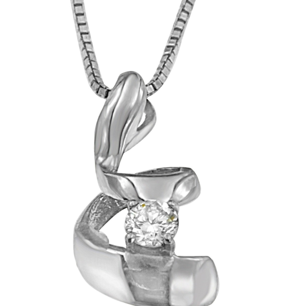 Espira 10K White Gold 0.1 CTTW Round Cut Diamond Spiral Pendant Necklace (I-J, I2-I3)