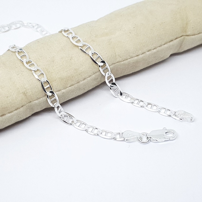 2-0112-h2 Sterling Silver Flat Mariner Link Anklet, 4mm