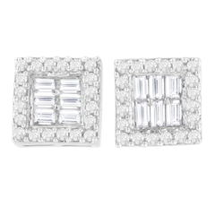 14k White Gold 1ct TDW Round and Baguette Diamond Stud Earrings(H-I,SI1-SI2)