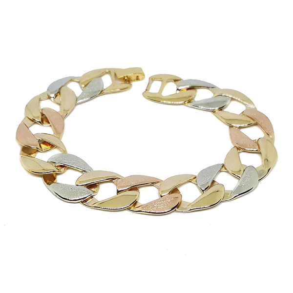 (1-0826-h5) Gold Overlay Three Tone Over-sized Bracelet, 7-3/4".