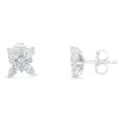 14K White Gold 1.00ct TDW Marquise Diamond Flower Stud Earring (H-I, SI1-SI2)