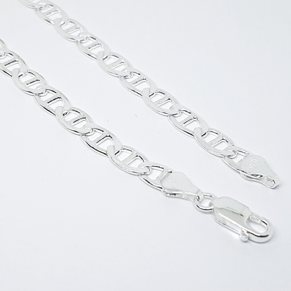 2-0115-h2 Sterling Silver Flat Mariner Link Anklet, 6.5mm