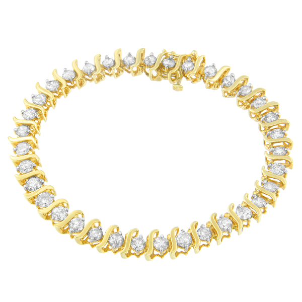 10K Yellow Gold 5 CTTW Round Cut S-Link Diamond Bracelet (I-J,I2-I3)
