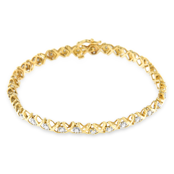 10k Yellow Gold 1ct TDW Diamond X-Link Tennis Bracelet (H-I,I1-I2)