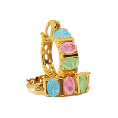 (1-2675-h7-1) Gold Overlay Multi-color Ice CZ Hoop Earrings, 18mm.
