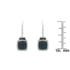 Sterling Silver 3/4ct TDW Treated Blue Diamond Square Dangle Earrings (I-J,I2)
