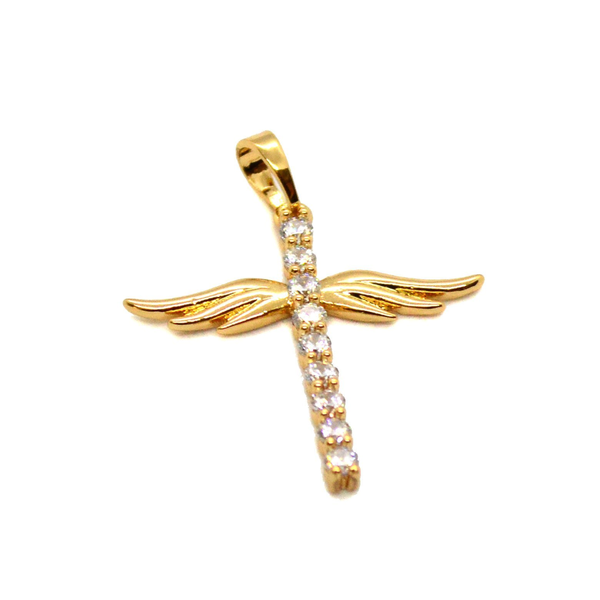 (1-2263-1868-h8) Gold Overlay Winged CZ Cross.