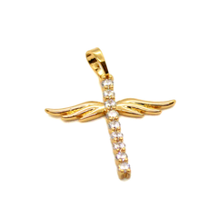 (1-2263-1868-h8) Gold Overlay Winged CZ Cross.