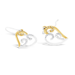 10k Two-tone Gold 1/4ct TDW Round Diamond Heart Dangle Earrings (I-J, I2-I3)