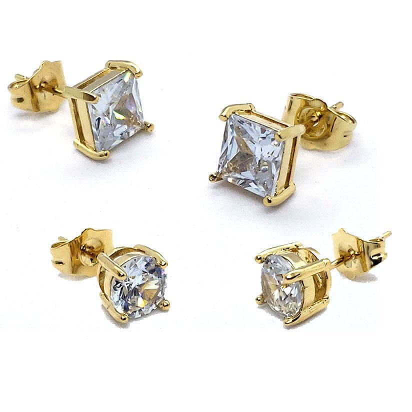 (1-2501-h9) Gold Overlay CZ Stud Earrings.
