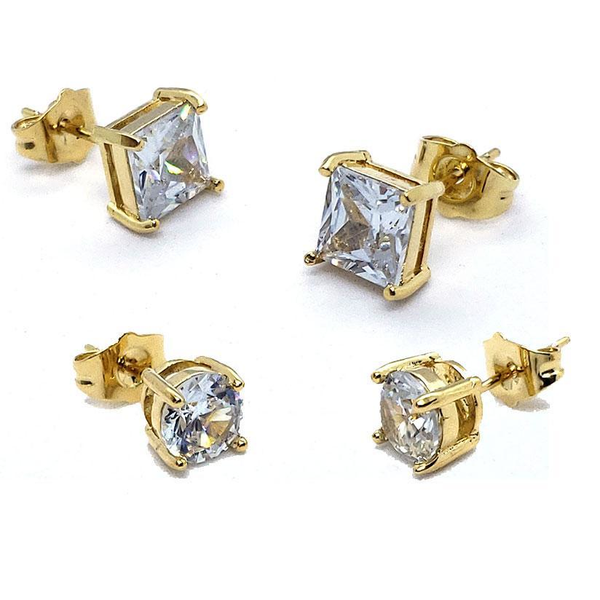 (1-2501-h9) Gold Overlay CZ Stud Earrings.
