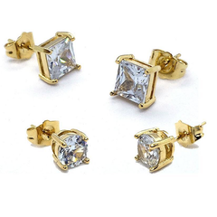 (1-2501-h9) Gold Overlay CZ Stud Earrings.
