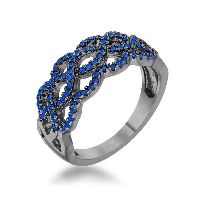 Brina 0.4ct Sapphire CZ Hematite Contemporary Twist Wide Ring