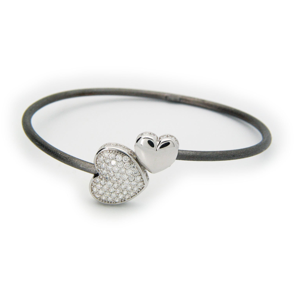 Sparkling Cz Heart Cuff Bangle in Gunmetal Sterling Silver