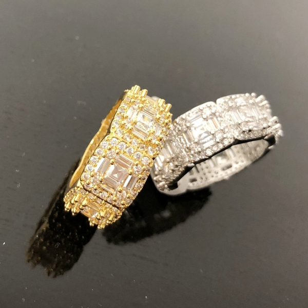 Exotic Baguette Princess Eternity Band Rhodium Bling CZ Ring