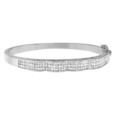 14K White Gold 3 1/3 ct. TDW Princess Cut Diamond Curved Bangle Bracelet (H-I,SI1-SI2)