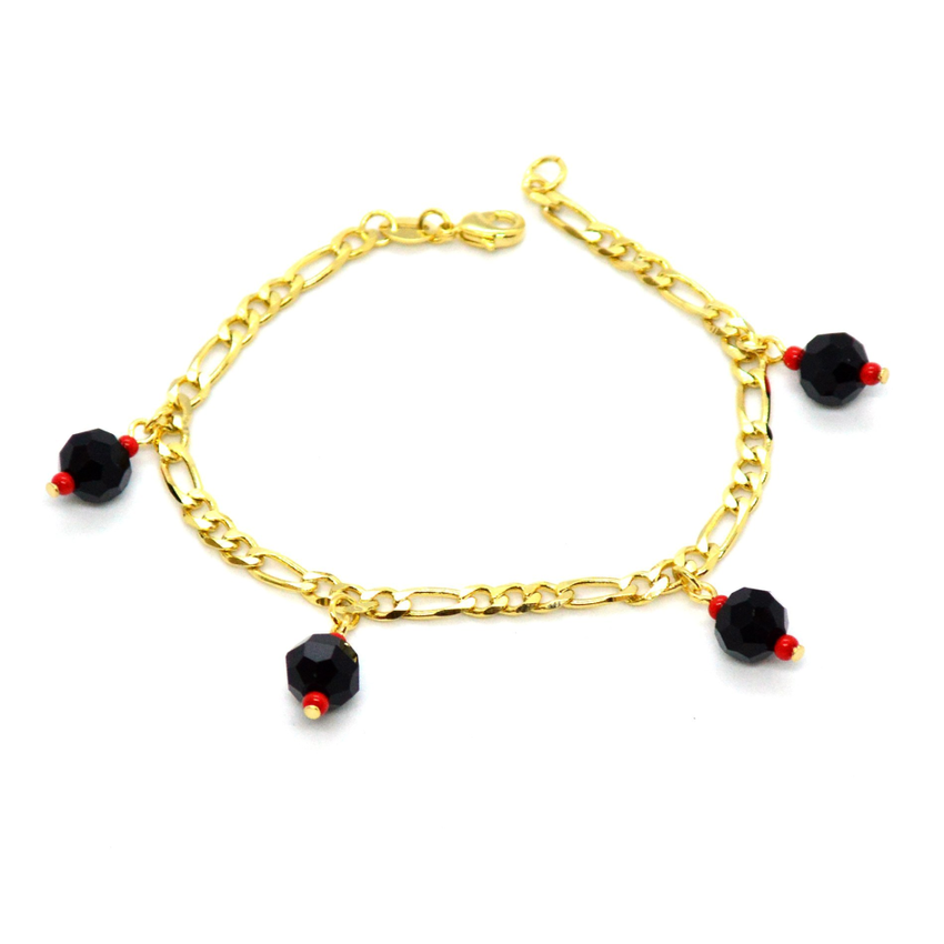 (1-0700-h12) Gold Plated Azabache Bracelet, 7".