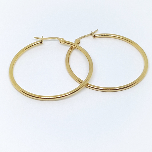 4-2119-1-h2 Gold Plated Over Steel Classic Hoop Earrings, 40mm.