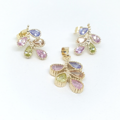 1-6420-h1 Gold Overlay CZ Fruit Vine Earring and Pendant Set.