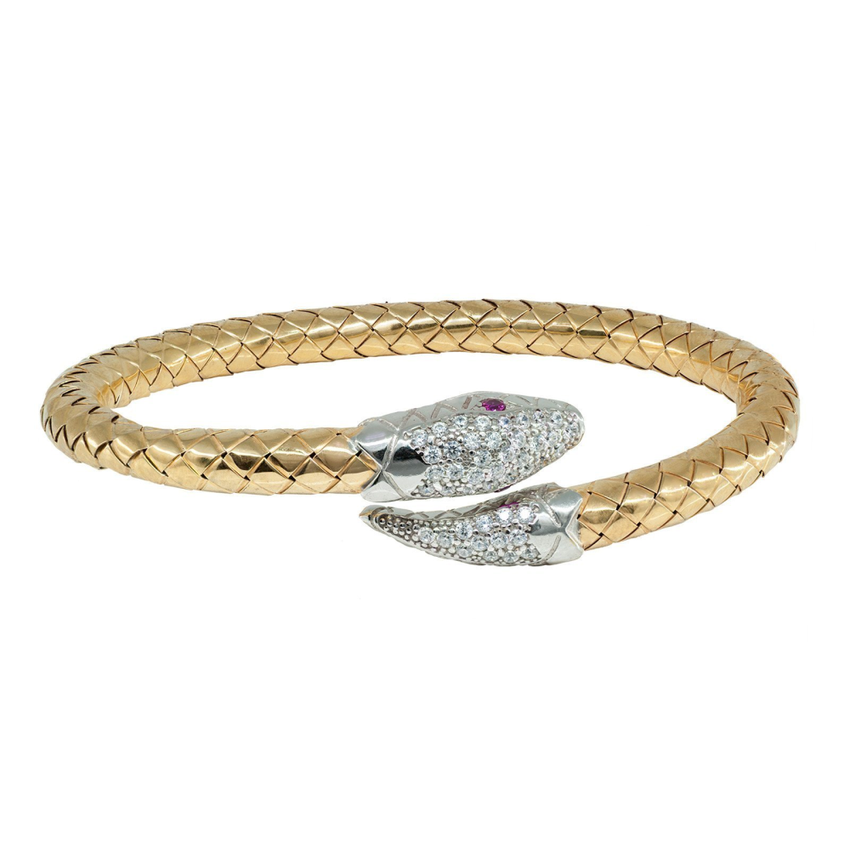 Thick Spiga Design CZ Snake Head Bangle Bracelet (Felxible) Gold Plated