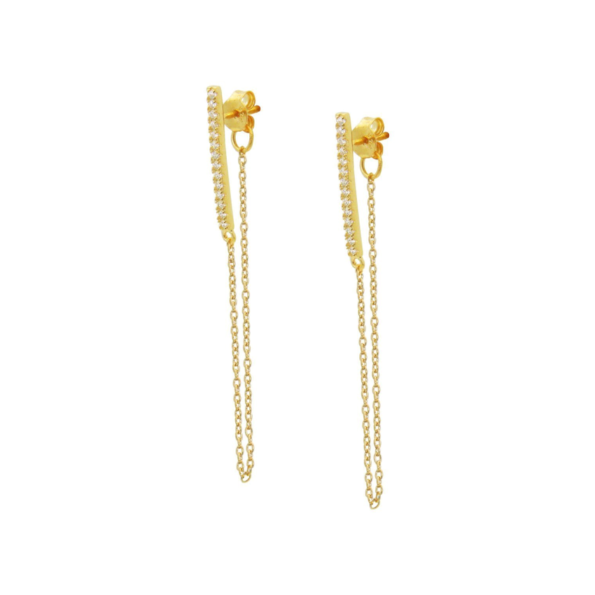 14k Gold over Silver Bar & Chain Studs, 1.75"