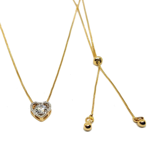 (1-6471-h5-2) Gold Filled Heart CZ Necklace with Adjustable Bolo Tie system.