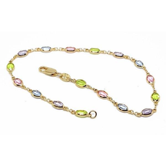 1-0124-h7 18kt Brazilian Gold Filled Oval Multicolor Stones Anklet. 10" length, 5.5mm wide.