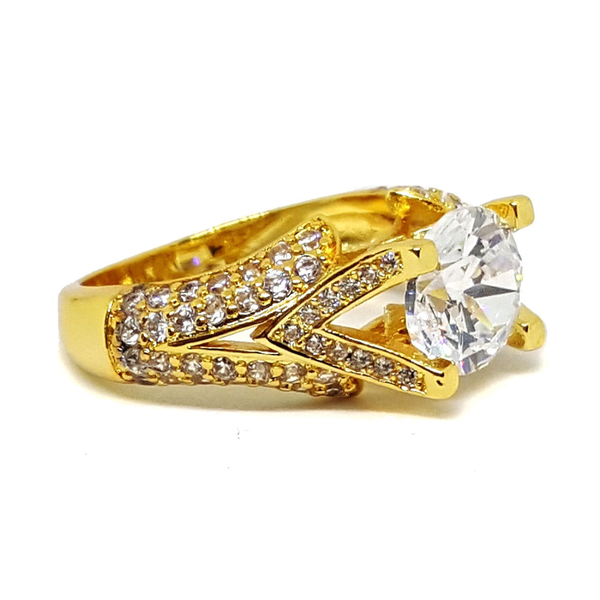 (1-3097-h5) Gold Overlay CZ Studded Solitaire Ring.