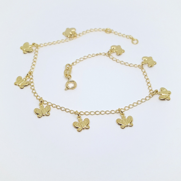 1-0163-h2 Gold Overlay Butterfly Charms Anklet, 10"