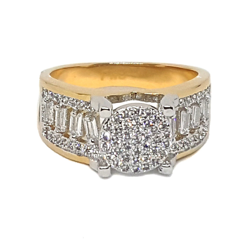 (1-3145-h9) Gold Overlay Two Tone Micro Pave Solitaire Ring.