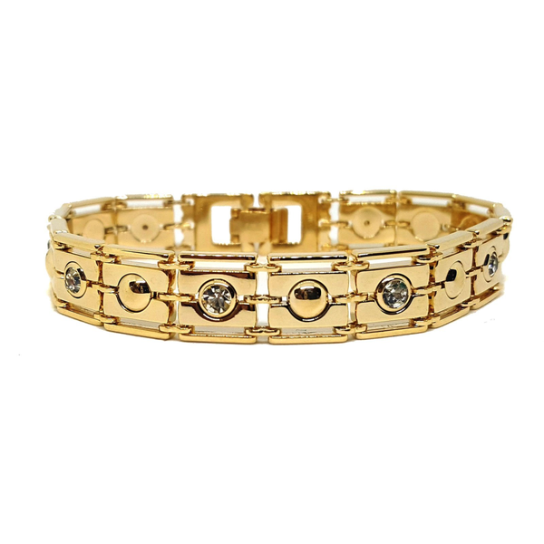 (1-0884-h5) Gold Plated Crystals and Circles Bracelet, 7-1/2".