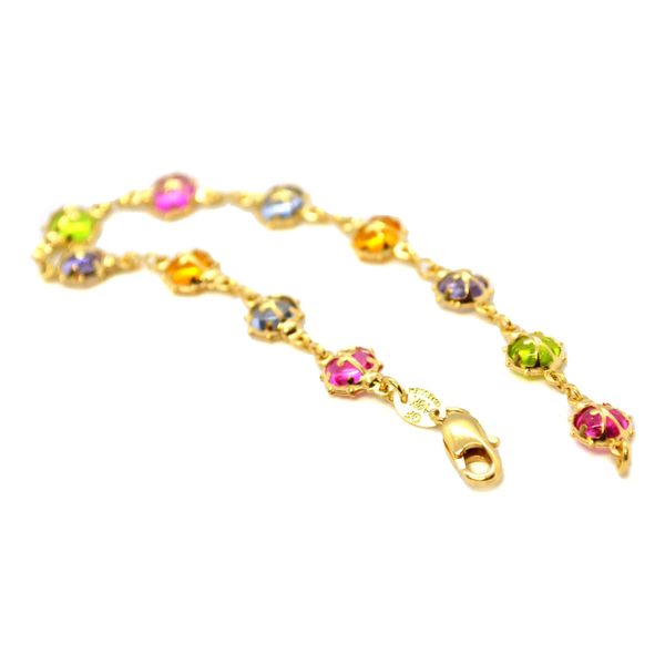 (1-0639-h9) Gold Filled Multi-color Lady Bug Bracelet, 7-1/2".