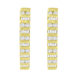 10k Yellow Gold 1 CTW Round and Baguette Diamond Hoop Earrings(I-J, I2-I3)