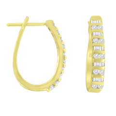 10k Yellow Gold 1 CTW Round and Baguette Diamond Hoop Earrings(I-J, I2-I3)