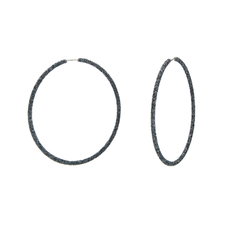 Sparkling Glitter Black Silver Hoop Earrings, 40mm