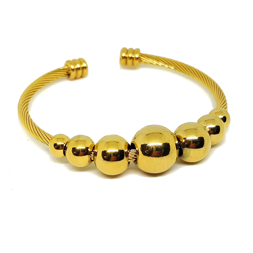 (4-5058-h6) Stainless Steel Beaded Cable Wire Bangle.