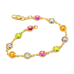 (1-0639-h9) Gold Filled Multi-color Lady Bug Bracelet, 7-1/2".