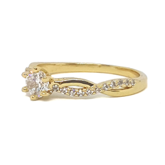 (1-3104-h6-3) 18kt Gold Overlay CZ Solitaire with CZ Swirl Ring.