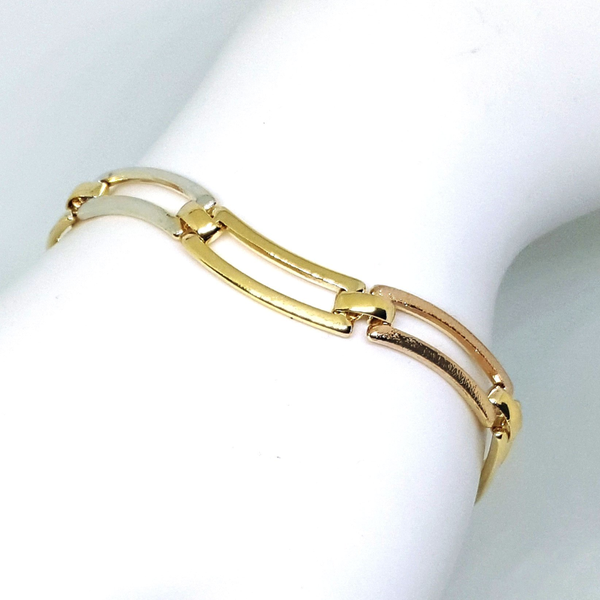 (1-0815-h5) Gold Overlay Three Tone Wave Design Bracelet, 6-3/4".