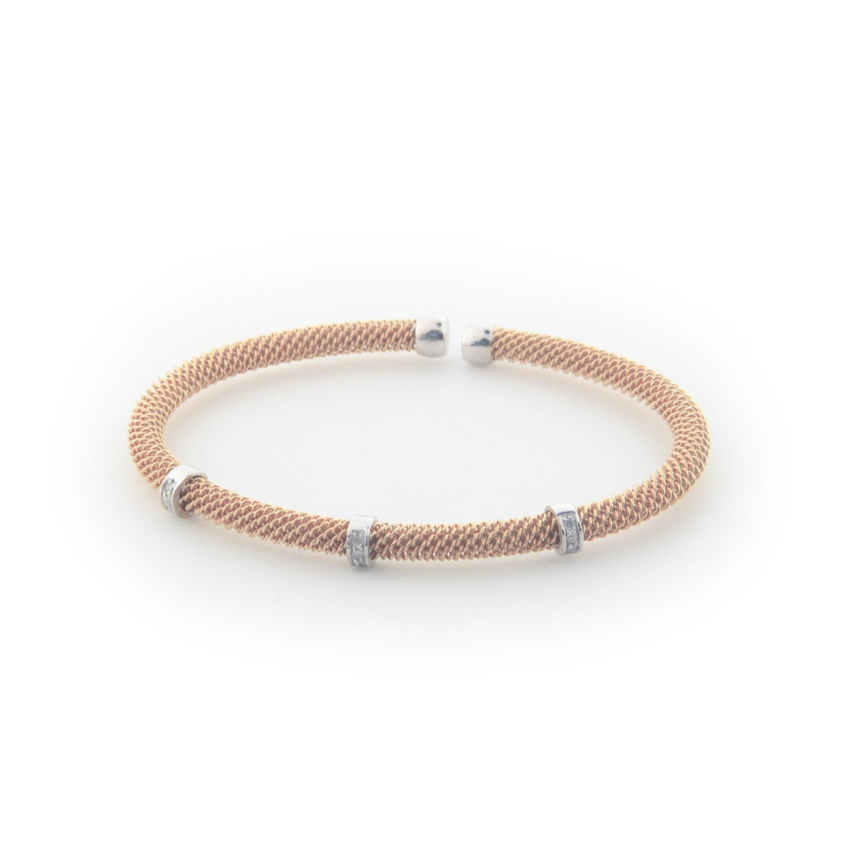 Fronay Co .925 Sterling Silver Diamond Bangle Mesh Bracelet dipped in Rose Gold ( 0.10 cttw)