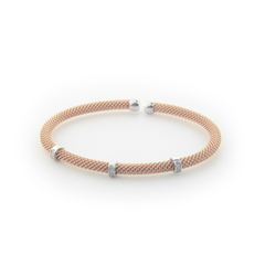 Fronay Co .925 Sterling Silver Diamond Bangle Mesh Bracelet dipped in Rose Gold ( 0.10 cttw)