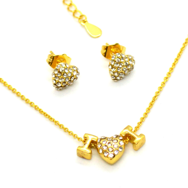 (1-6315-h12) Gold Plated Heart Necklace and Earrings Set.