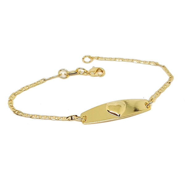 (1-0964-A-h5) Gold Overlay Heart ID Bracelet for Kids, 6".