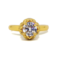 (MRIN-618-H6-4) 18kt Gold Overlay Rose Design Solitaire Ring.