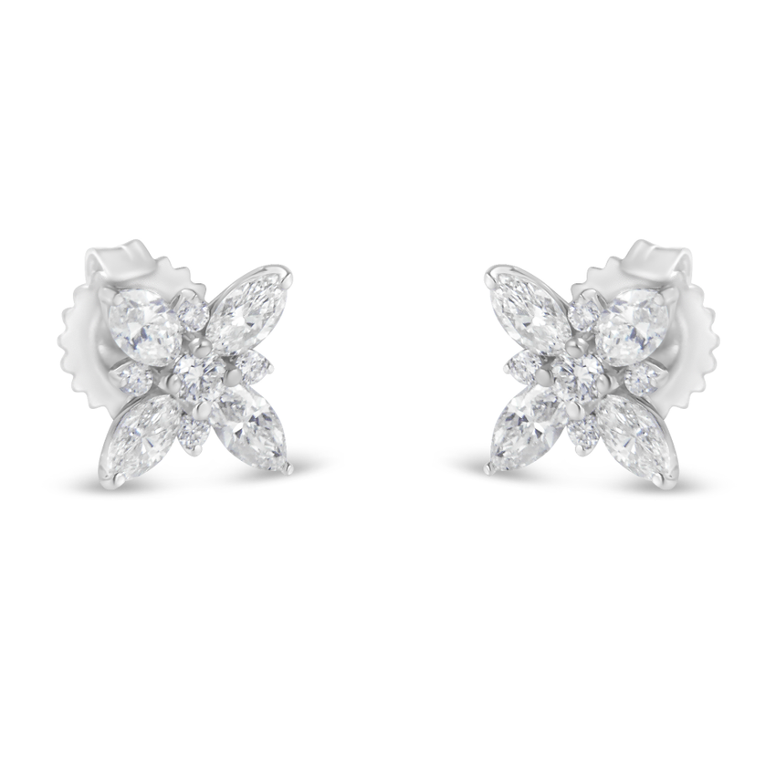 14K White Gold 1.00ct TDW Marquise Diamond Flower Stud Earring (H-I, SI1-SI2)