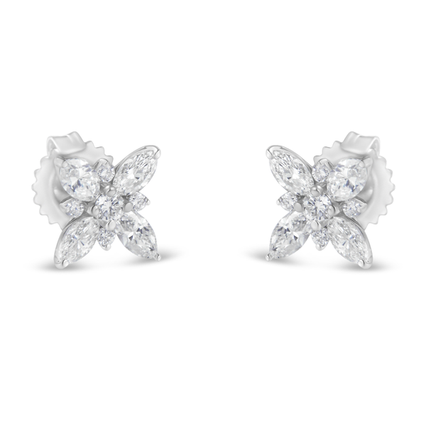 14K White Gold 1.00ct TDW Marquise Diamond Flower Stud Earring (H-I, SI1-SI2)
