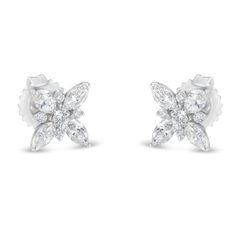 14K White Gold 1.00ct TDW Marquise Diamond Flower Stud Earring (H-I, SI1-SI2)