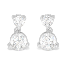 14K White Gold 0.75 CTTW Double Diamond Drop Stud Earrings (H-I, I1-I2)