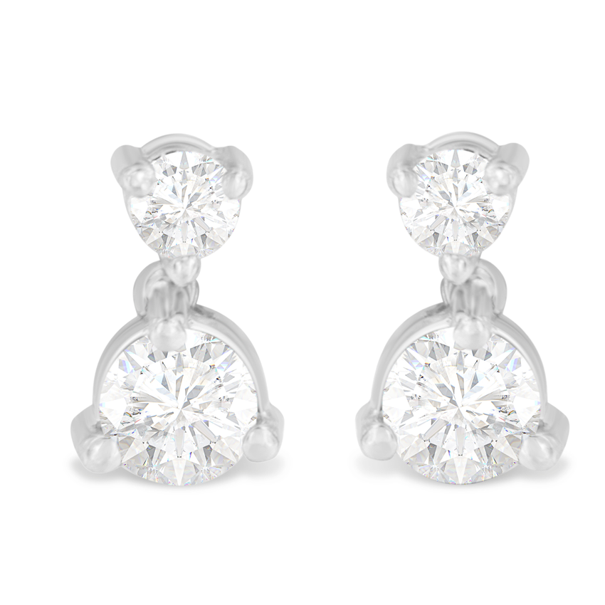 14K White Gold 0.75 CTTW Double Diamond Drop Stud Earrings (H-I, I1-I2)