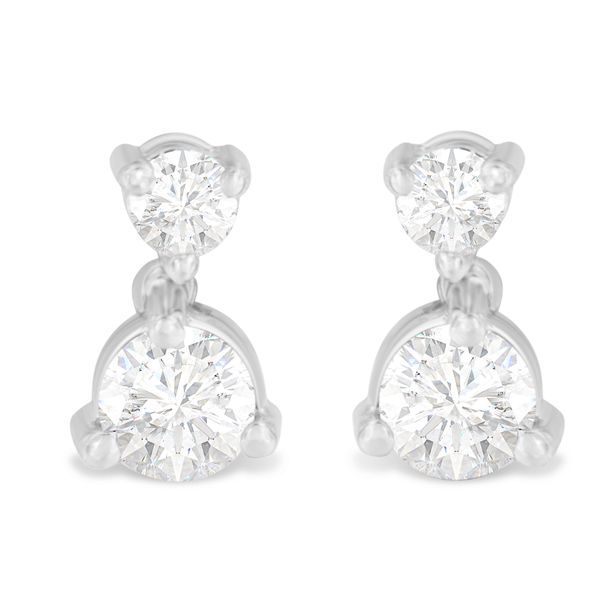 14K White Gold 0.75 CTTW Double Diamond Drop Stud Earrings (H-I, I1-I2)